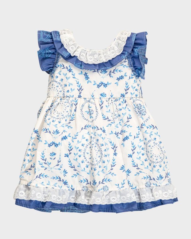 Girl's Matilda Floral-Print Embroidered Dress, Size 3M-24